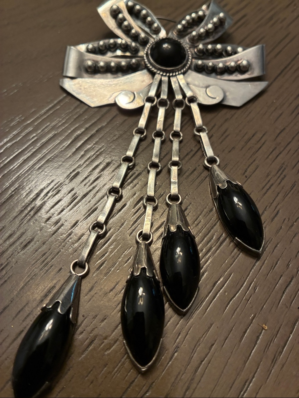 Silver and Black Dangle Statement Pendant Necklace